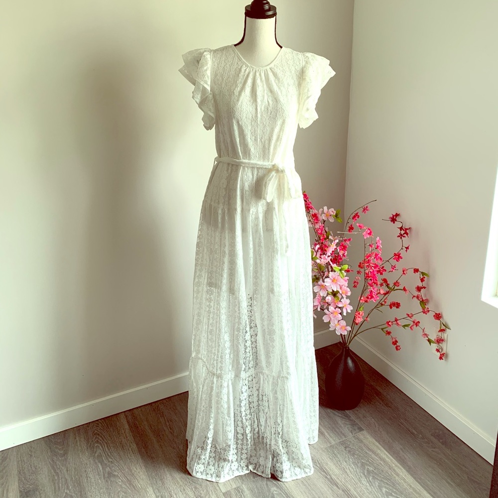 Entro eyelet lace tiered maxi dress